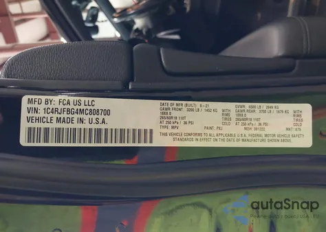 2021 Jeep Grand Cherokee Limited 4X4 из США, поврежденный, VIN 1C4RJFBG4MC808700